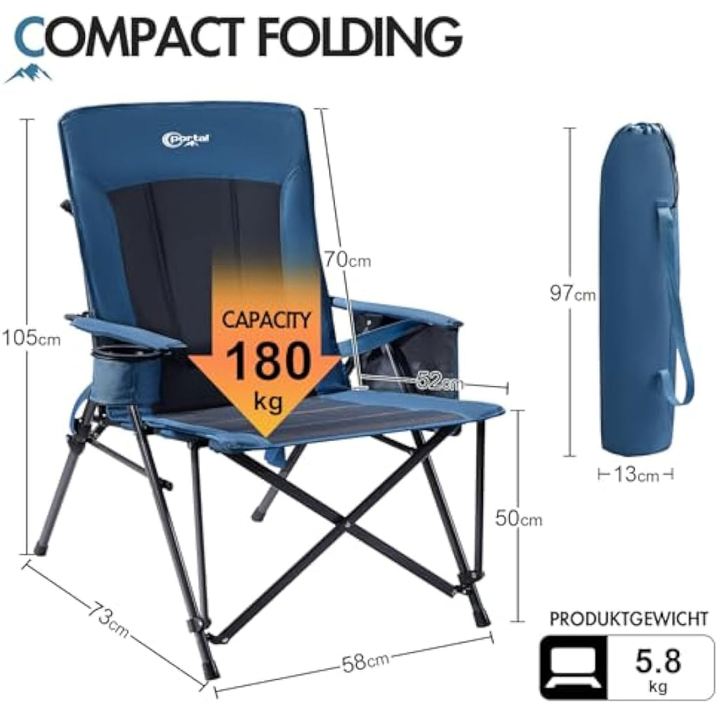 Portal Heavy Duty Folding Camping Chair with Lumbar Support – 180kg