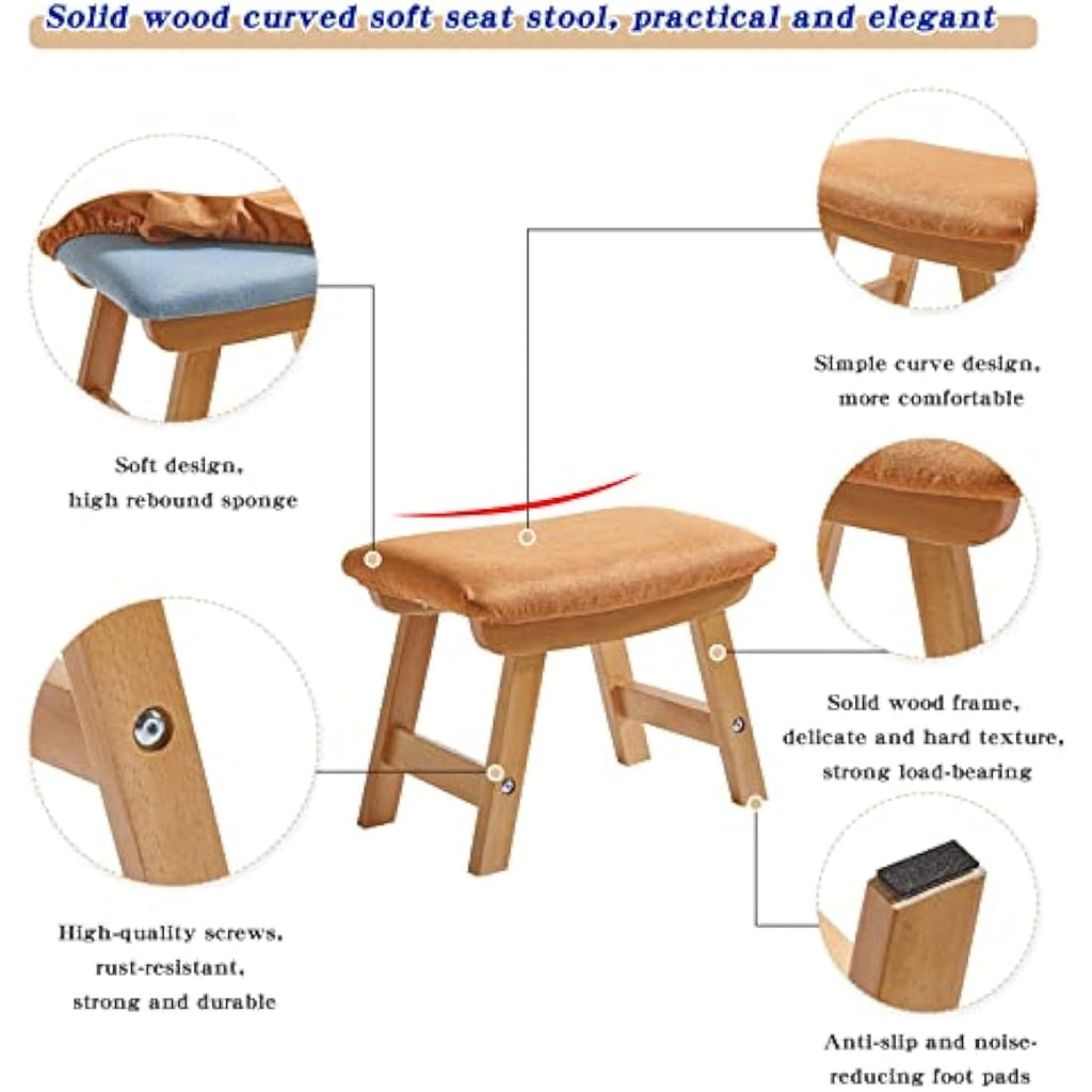 Jolof Store Wooden Footstool – Padded Beech Wood Ottoman with Removable Cover