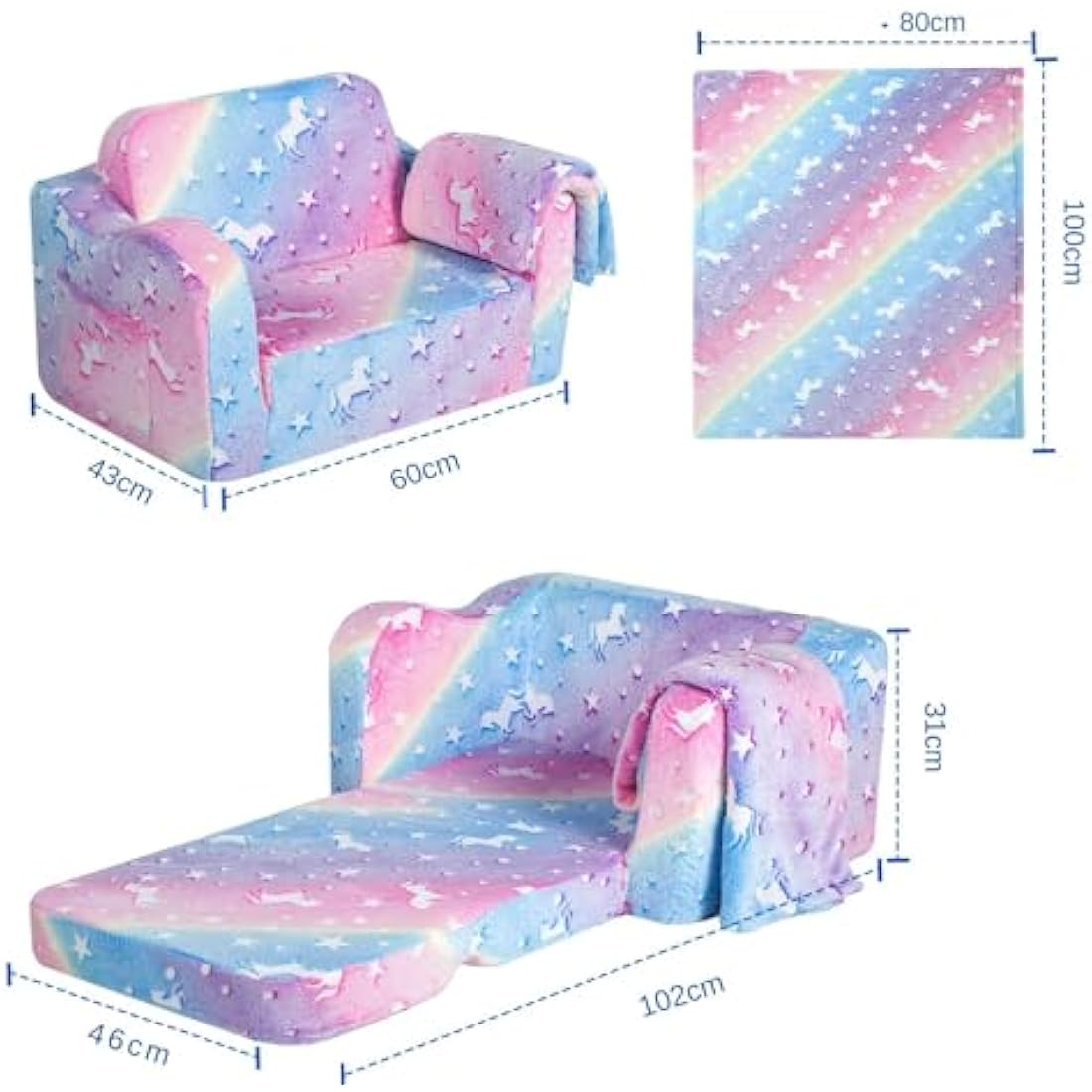 MeMoreCool Kids Folding Sofa Bed – Glow in The Dark Plush Toddler Couch