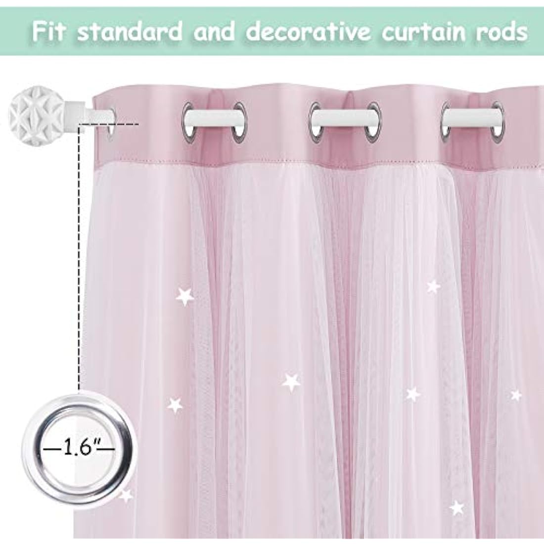 NICETOWN Star Cut Out Blackout Curtains | Pink Thermal 2-Panel Set, 52x63