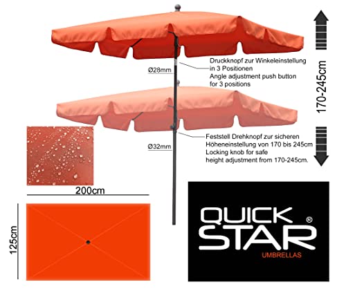 QUICK STAR Rectangular Balcony Parasol 2 x 1.25m – Tiltable Terra