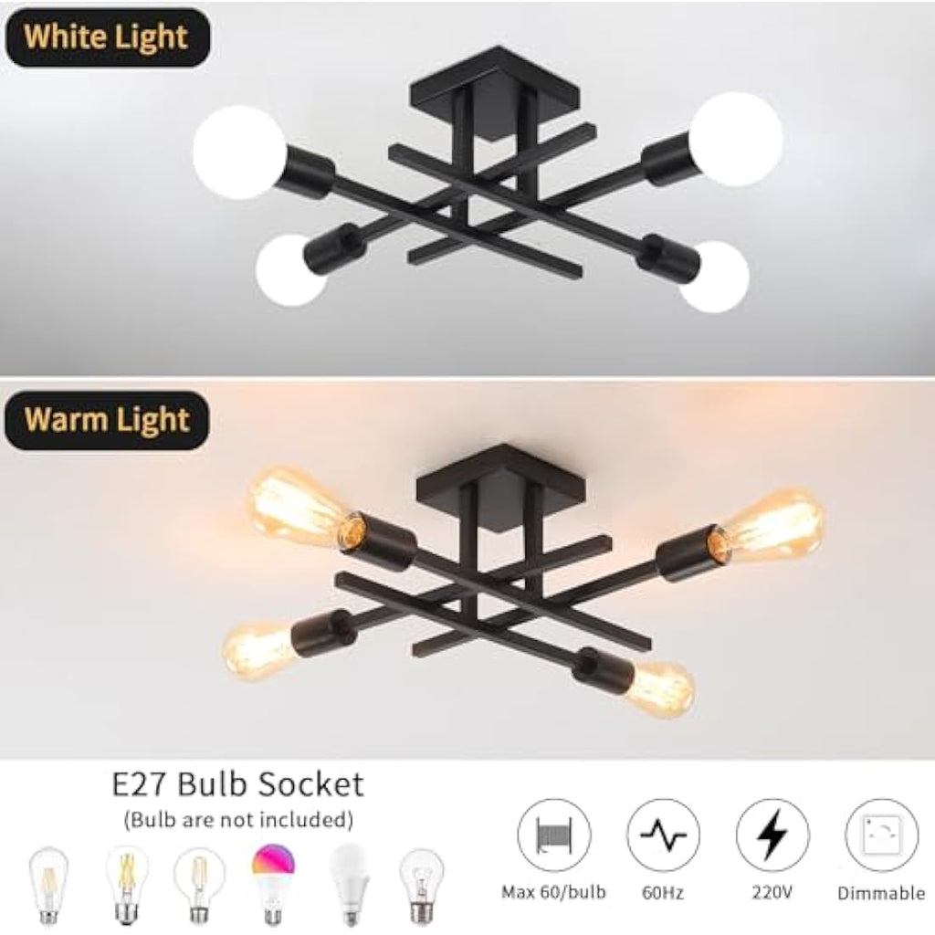 QAREHL Sputnik Chandelier | 4-Light Black Modern Flush Mount Ceiling Light