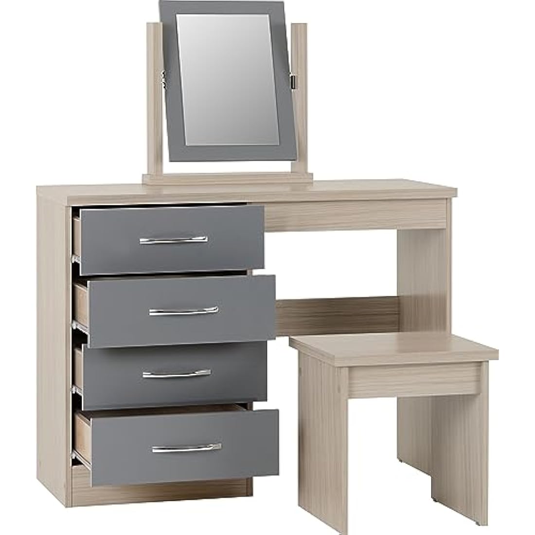 Seconique Nevada Dressing Table Set - 4 Drawers & Mirror - Grey Gloss