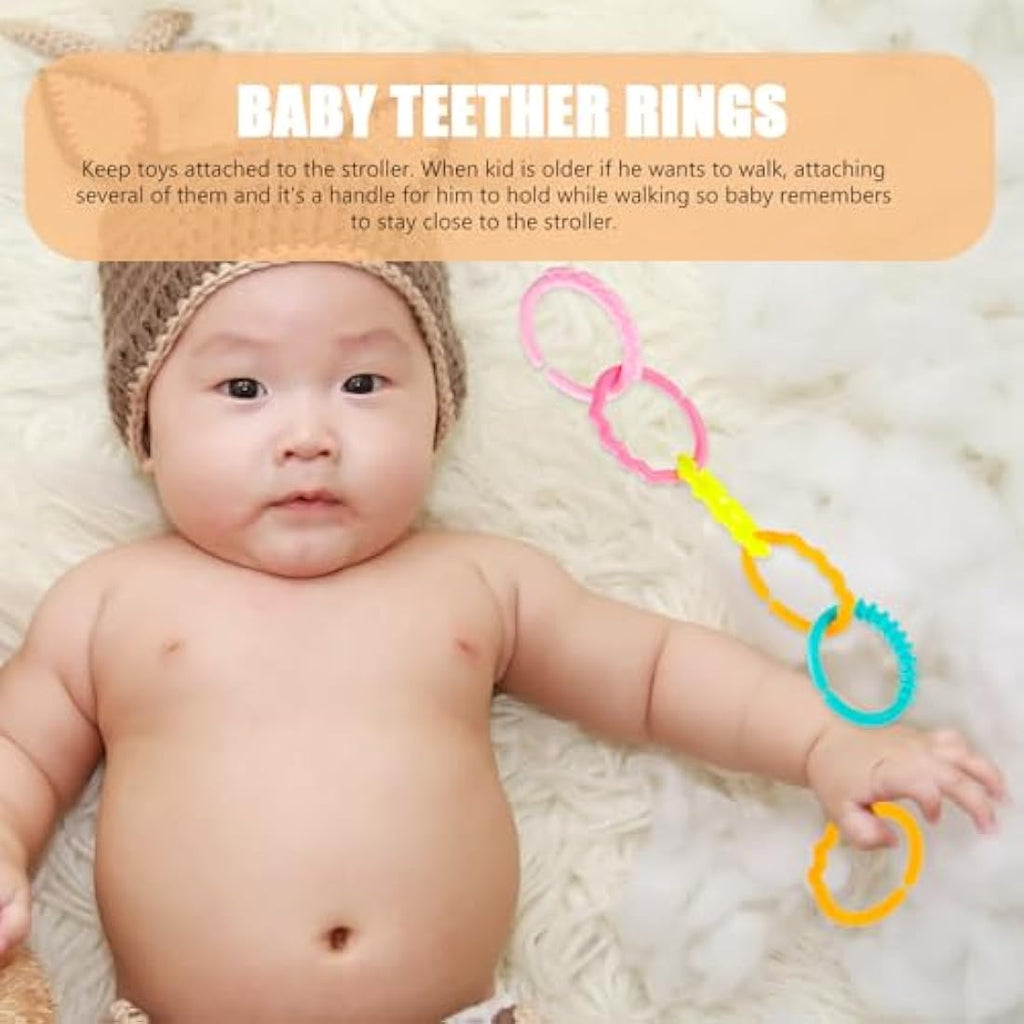 YeahiBaby 24pcs Silicone Baby Teether Ring Links | Infant Stroller Toys