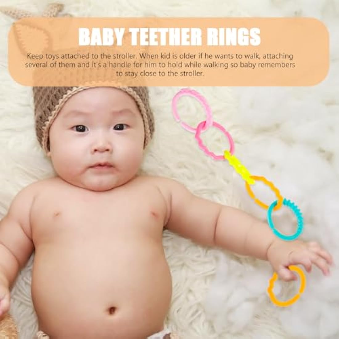 YeahiBaby 24pcs Silicone Baby Teether Ring Links | Infant Stroller Toys