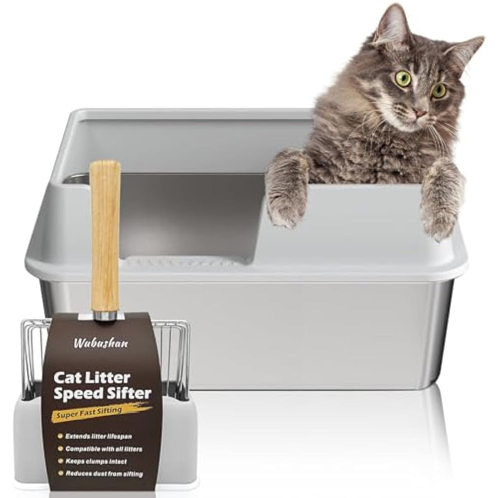 Stainless Steel Cat Litter Box – High Sided Metal Tray