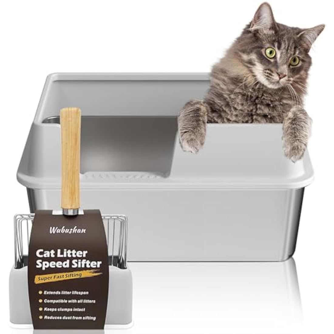 Stainless Steel Cat Litter Box – High Sided Metal Tray