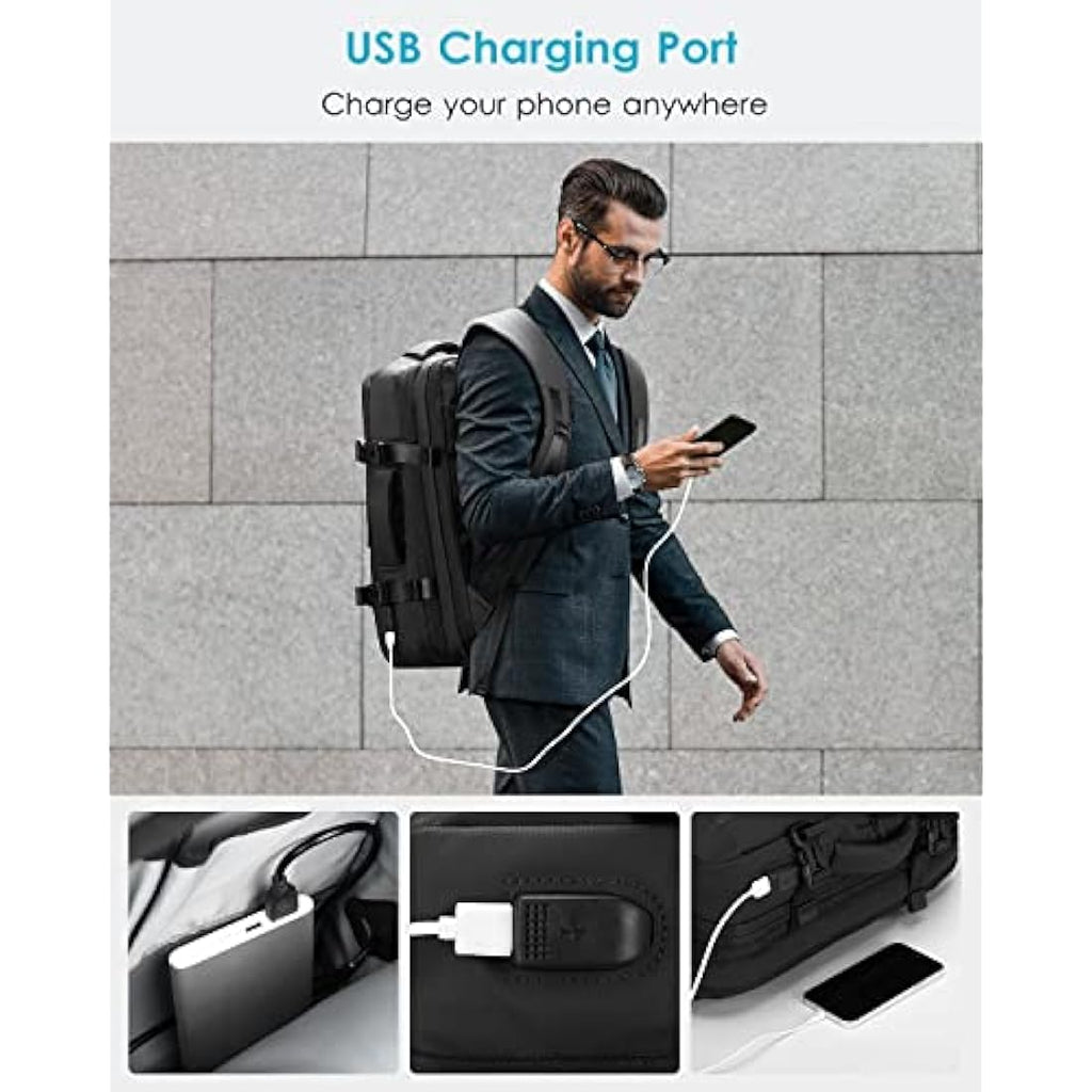 HOMIEE Expandable Travel Backpack | 40L Flight Approved Cabin Bag Black