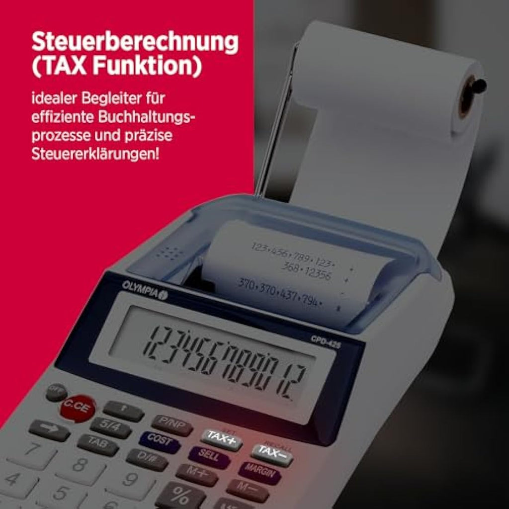 Olympia Printing Business Calculator – Desktop Ink Roll Device, Blue