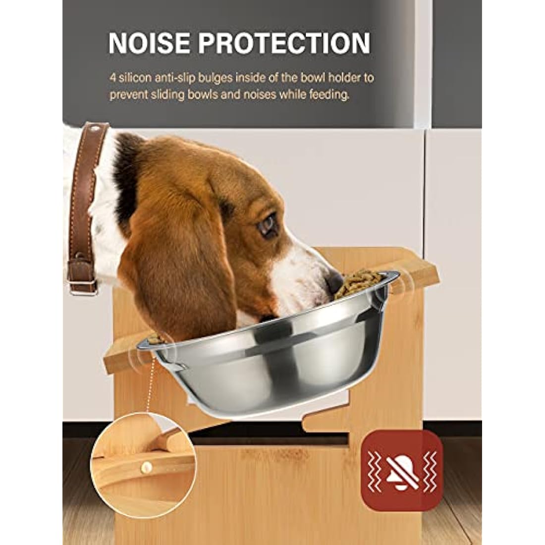 Vantic Raised Dog Bowls | 6 Adjustable Heights Bamboo Feeder Stand