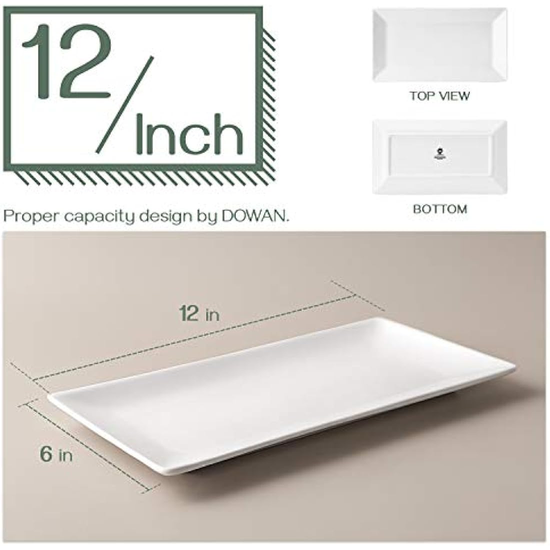 DOWAN White Ceramic Rectangular Serving Platters – 12" x 6" Porcelain Set of 4