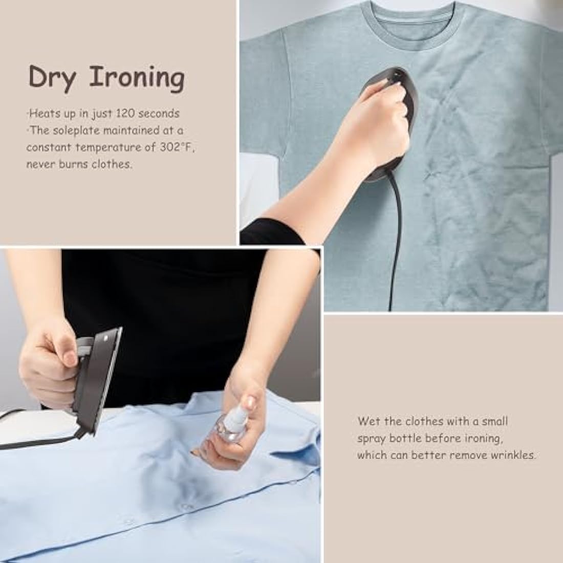 Newbealer Mini Travel Iron – Dual Voltage Compact Iron for Quilting, Brown