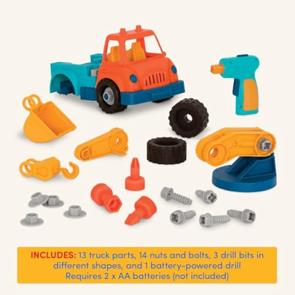 Wonder Wheels by Battat Take-Apart Crane Truck Toy with Drill - 31pc