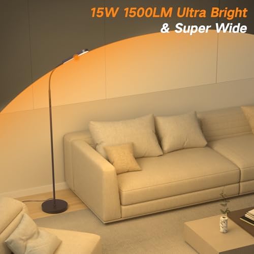 OUTON LED Floor Lamp - 15W Dimmable Gooseneck Reading Light, Bronze