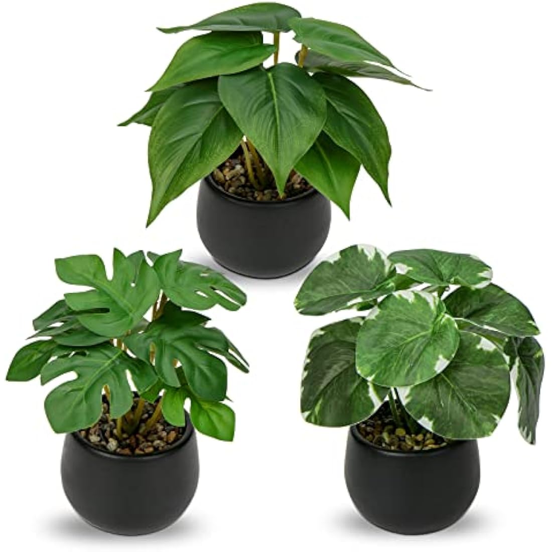 Jolof Store Set of 3 Small Artificial Potted Plants in Ceramic Pots
