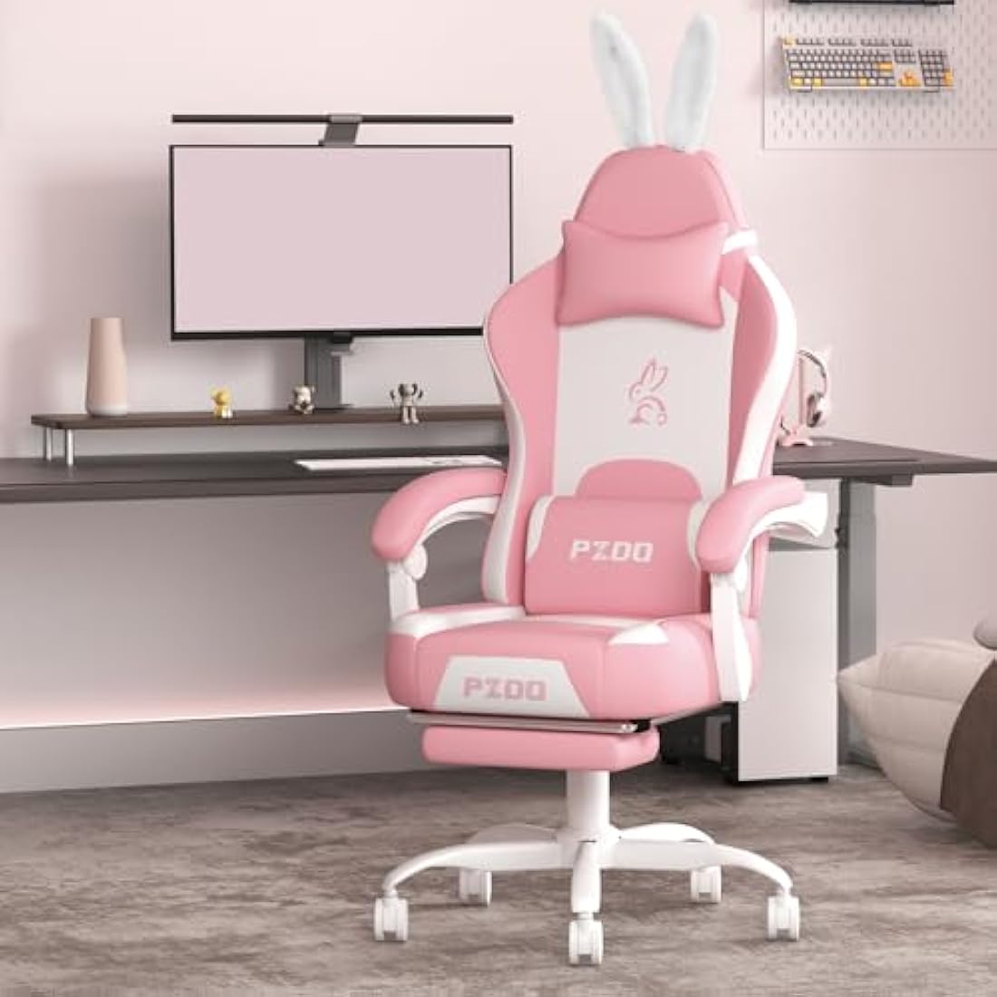 PZDO Pink Kawaii Gaming Chair | Ergonomic Latex Seat with Footrest