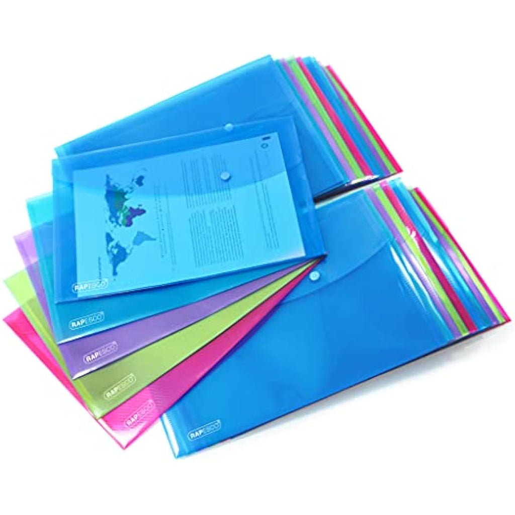 Rapesco ECO A4+ Recycled Popper Wallets - Assorted Colours - 40 Pack