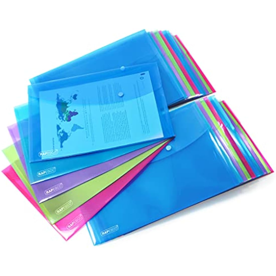 Rapesco ECO A4+ Recycled Popper Wallets - Assorted Colours - 40 Pack