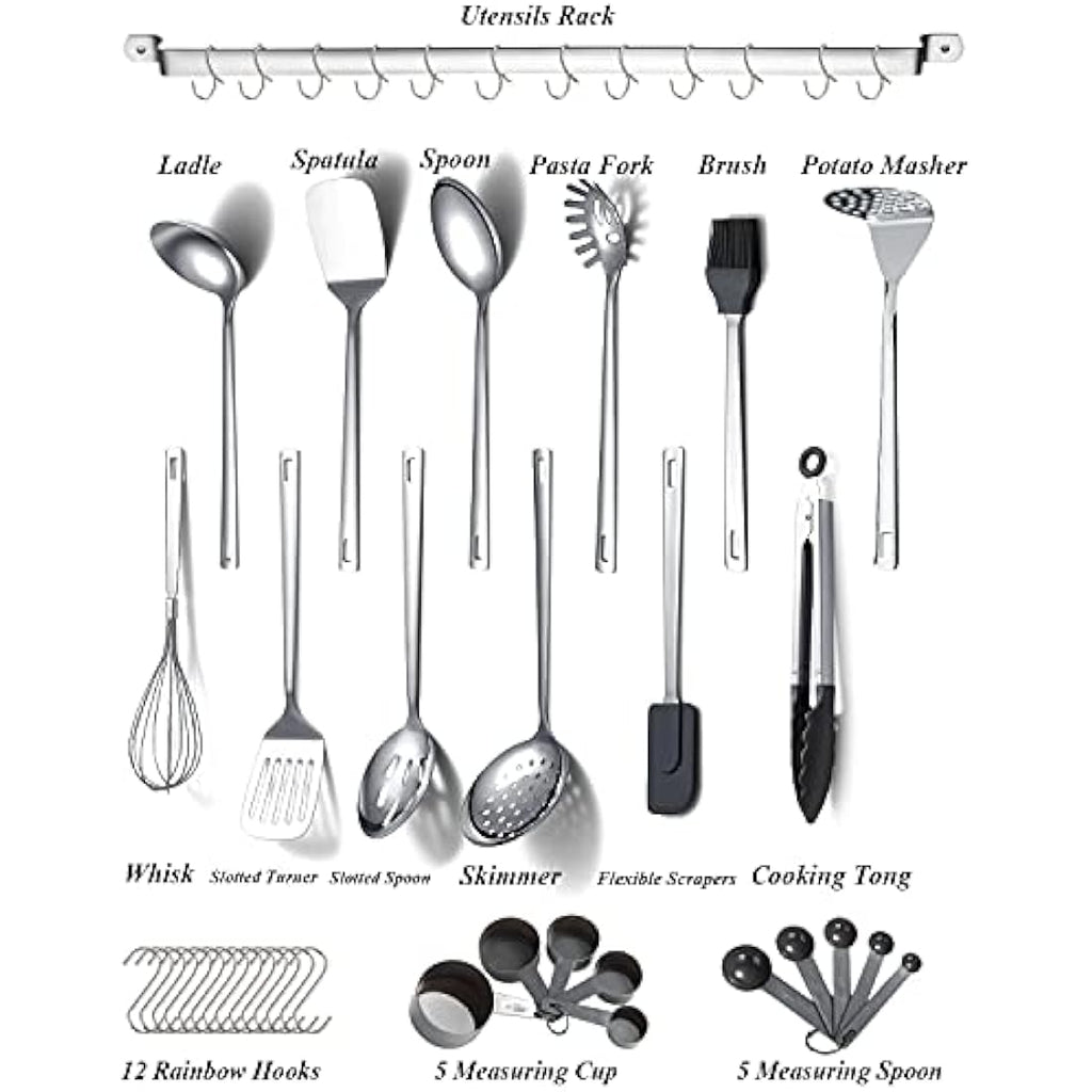 Kyraton 37-Piece Stainless Steel Kitchen Utensils Set with Holder