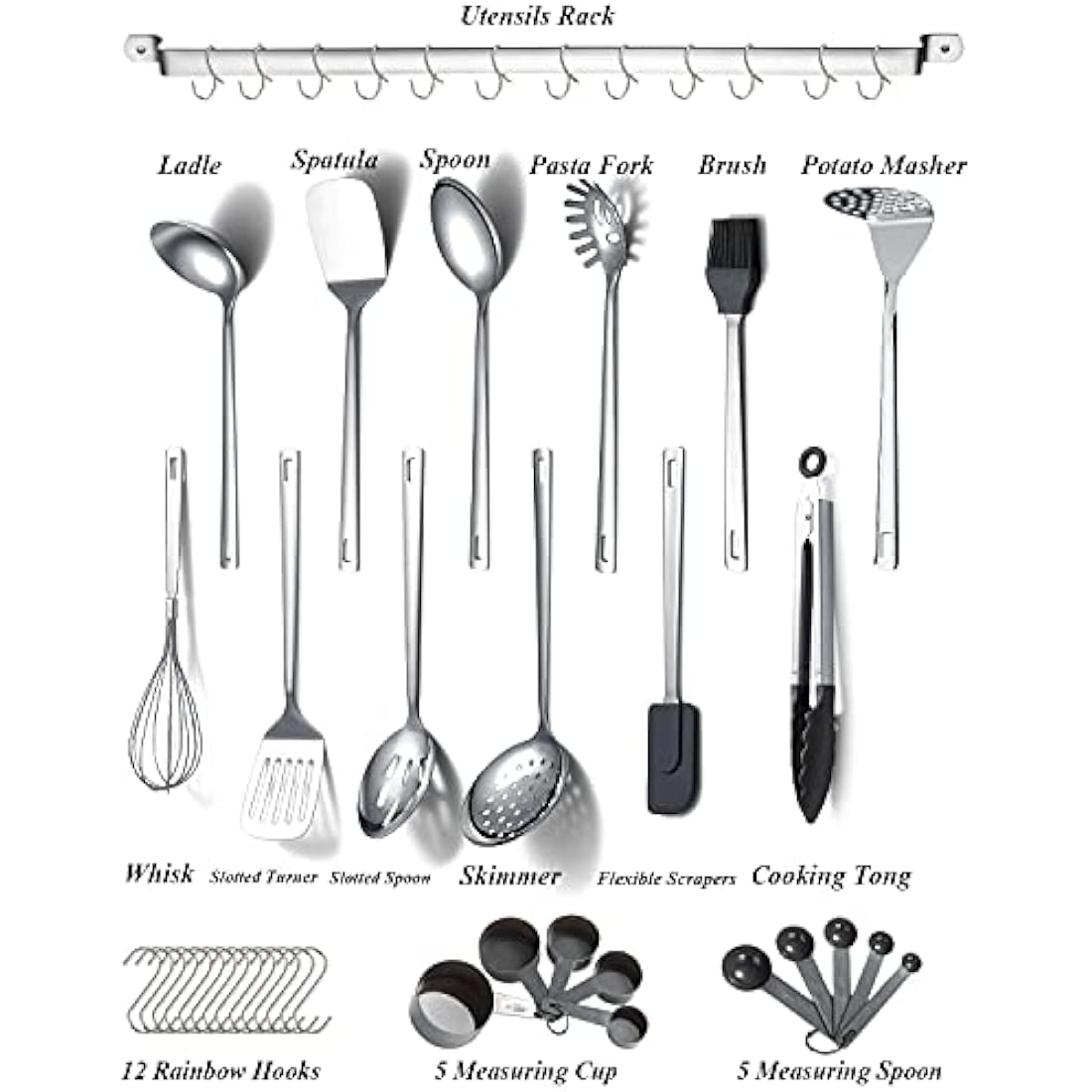 Kyraton 37-Piece Stainless Steel Kitchen Utensils Set with Holder