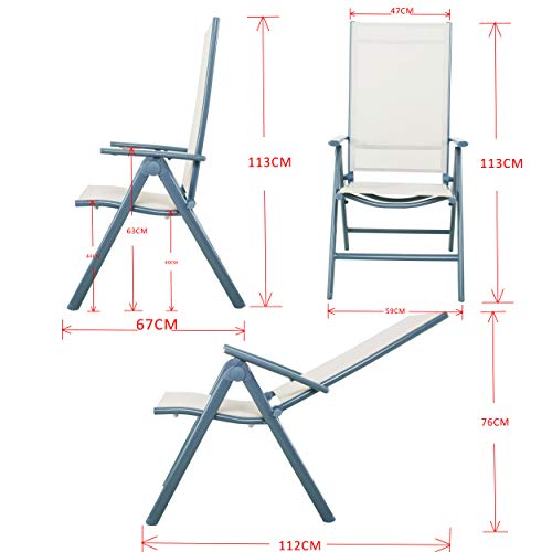 Chicreat Korfu Aluminium Folding Garden Chair – 8-Position, Beige