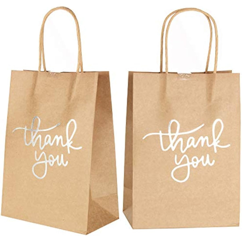 24 Pack Silver Kraft Paper Thank You Gift Bags with Handles