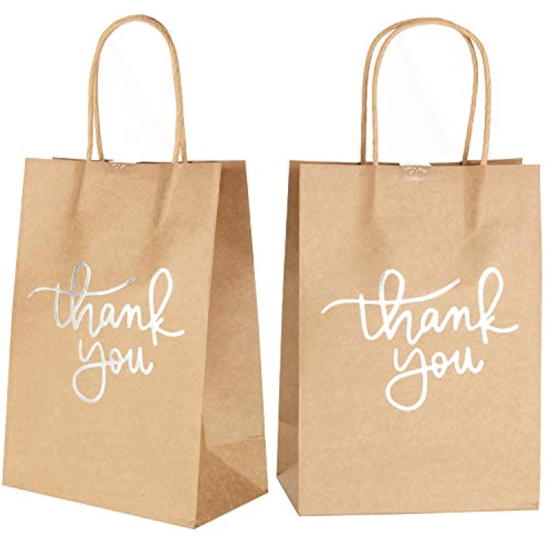24 Pack Silver Kraft Paper Thank You Gift Bags with Handles