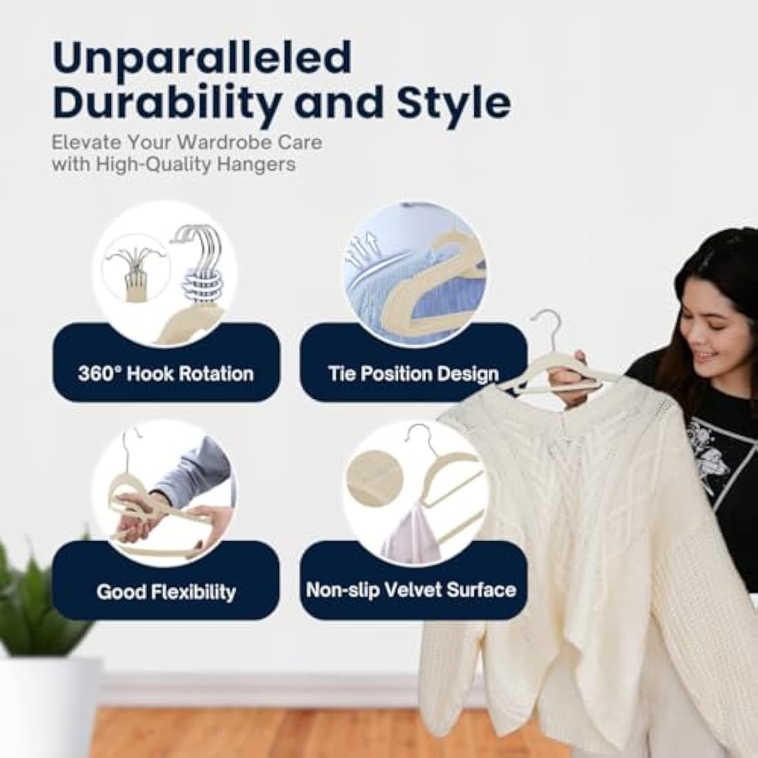 Velvet Coat Hangers – 20 Pack Non-Slip Space Saving – Cream