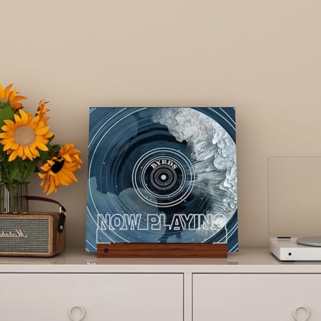 LED Now Playing Vinyl Record Stand – Wooden Album Holder