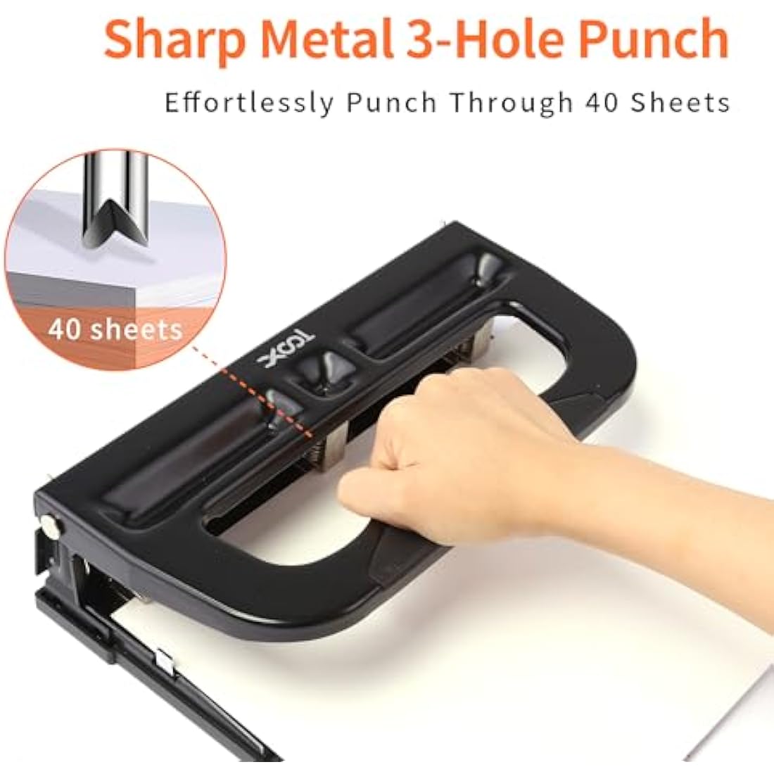 XOOL Heavy Duty 3 Hole Punch | 40-Sheet Capacity Adjustable Metal Puncher