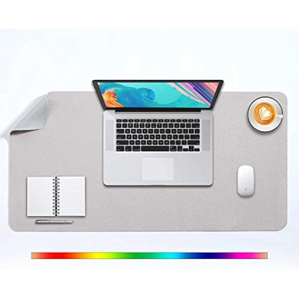 DOBAOJIA Large PU Leather Desk Pad | Waterproof Mouse Mat (Light Gray/Silver)