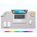 DOBAOJIA Large PU Leather Desk Pad | Waterproof Mouse Mat (Light Gray/Silver)