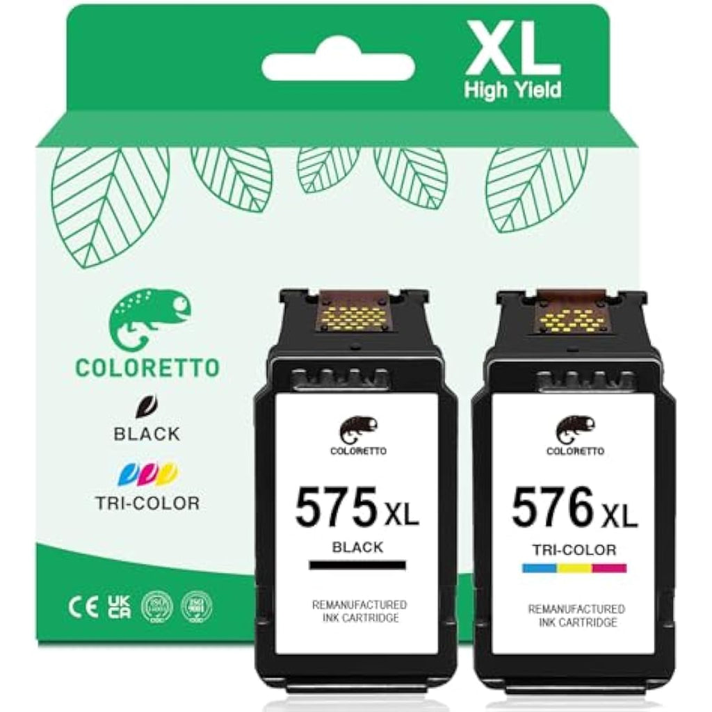 Coloretto PG-575XL CL-576XL Ink Cartridges for Canon TR4750i TS3550i | 2-Pack