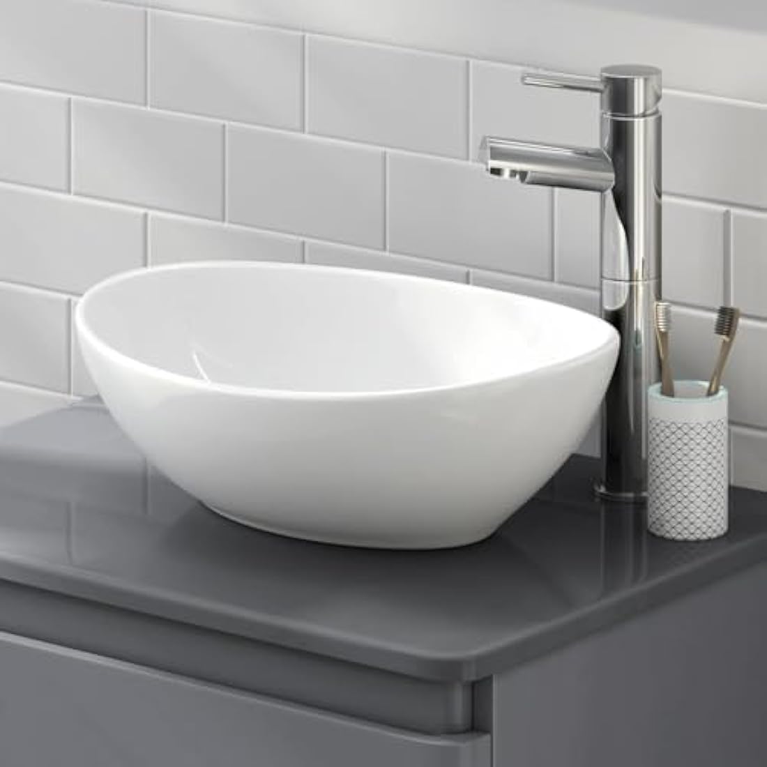 Oval Countertop Basin – Modern White Vitreous China Sink