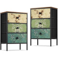 LYNCOHOME Bedside Tables Set of 2 - Vintage 3-Drawer Fabric Nightstand