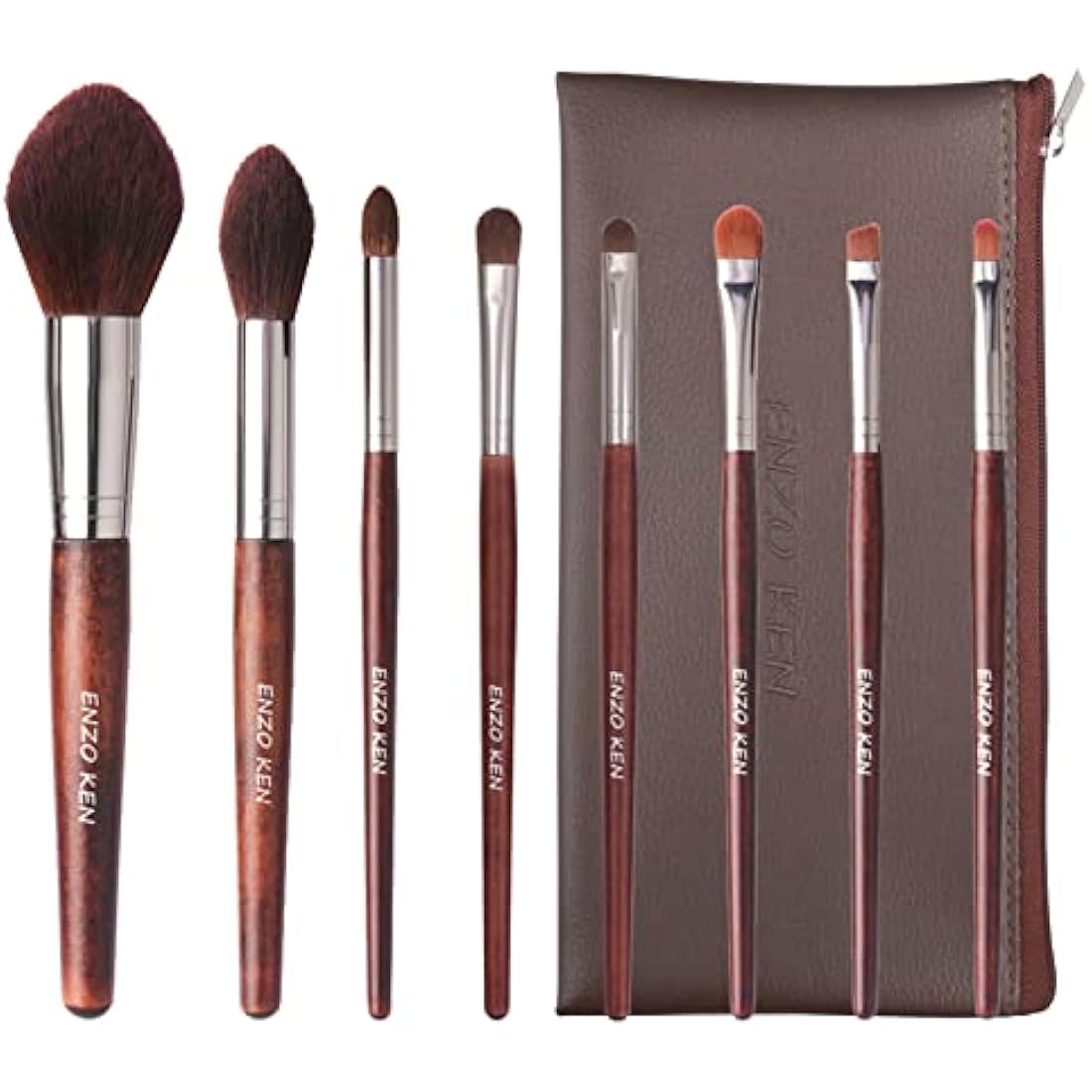 ENZO KEN Natural Horse Hair Makeup Brush Set with Walnut Handle & Case