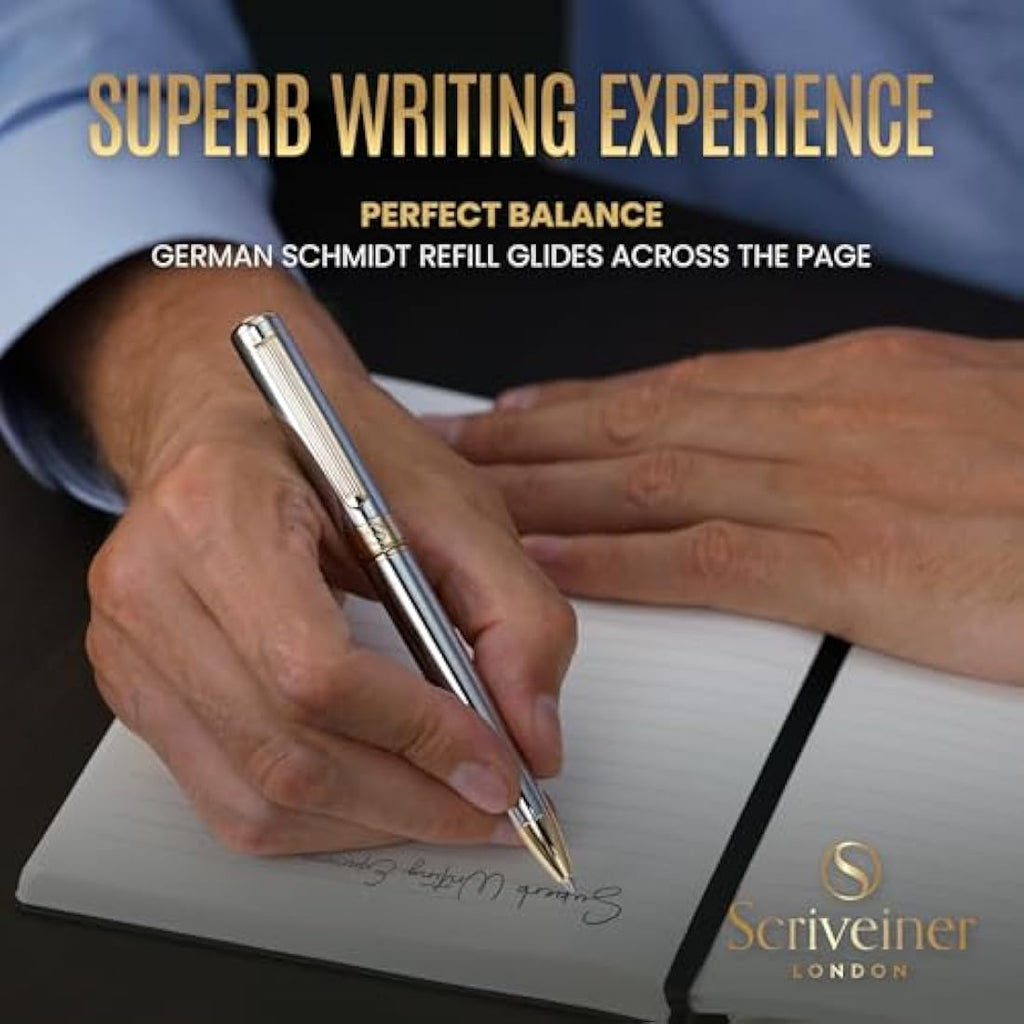 Scriveiner Silver Chrome Ballpoint Pen – Luxury Gold Finish Writing Set