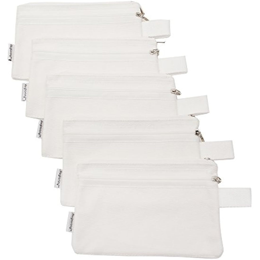 Augbunny 100% Cotton 16oz Canvas Zipper Makeup Pouch - White (5-Pack)