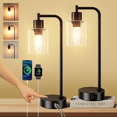Homelist Touch Bedside Lamps Set of 2 - Industrial Dimmable USB C+A Ports
