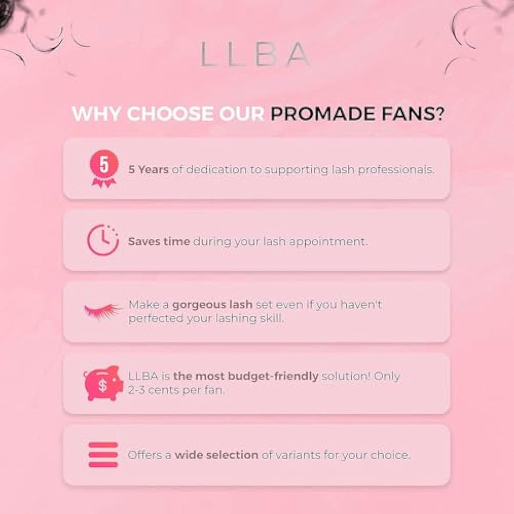 LLBA Promade Fans | Handmade Volume Eyelash Extensions | 8D 0.05 C Curl