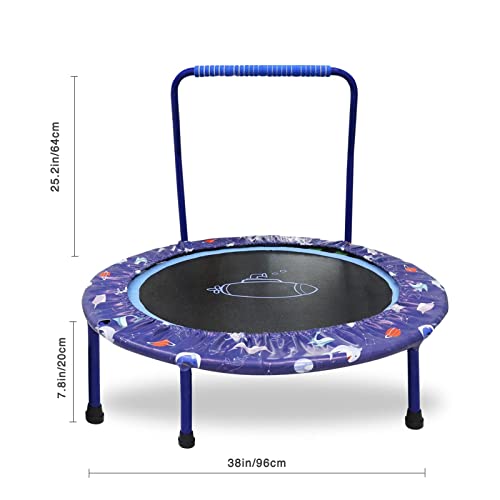 38" Kids Mini Trampoline – Foldable Rebounder with Handrail