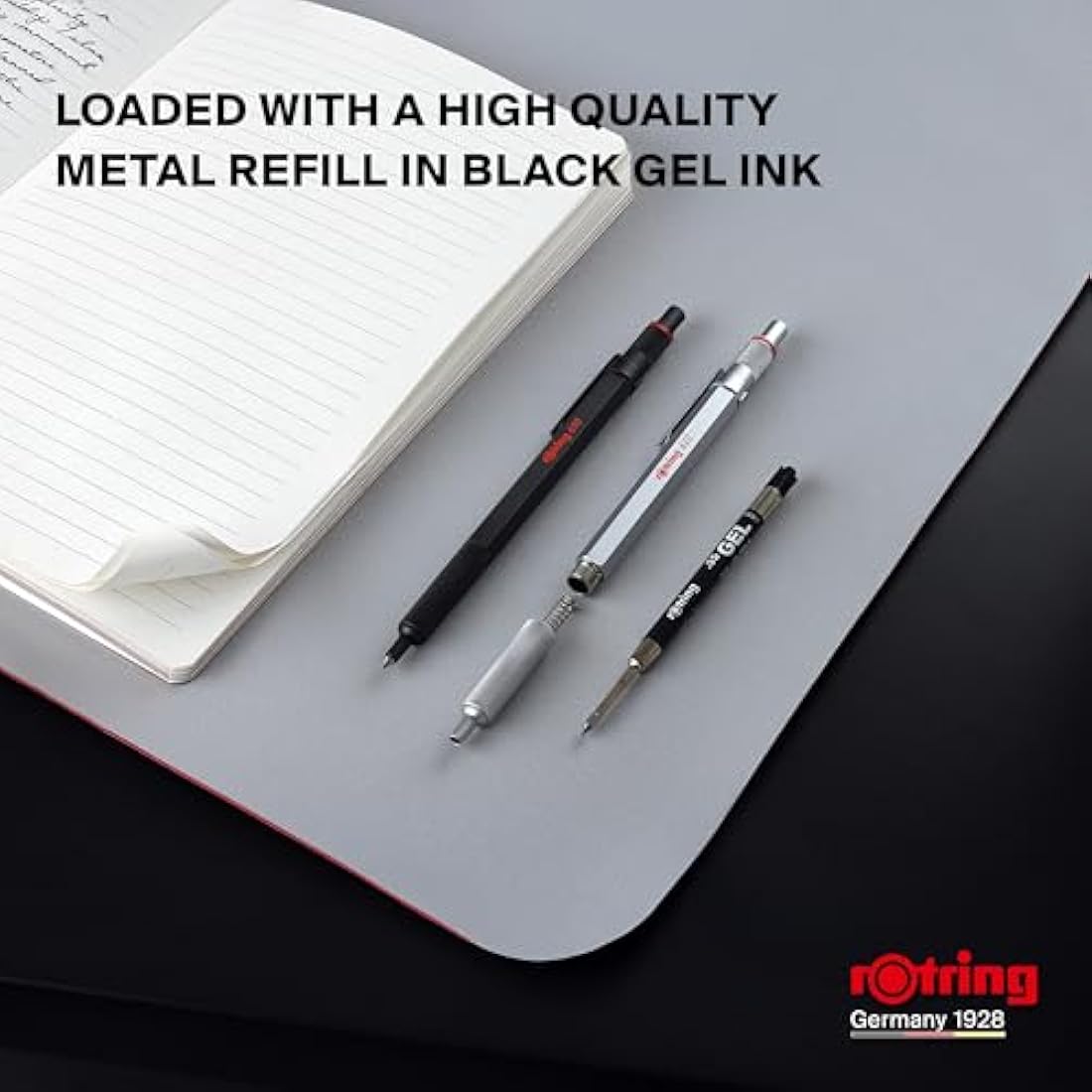 rOtring 600 Gel Pen | 0.5mm Black Ink | Black Metal Body Refillable Pen