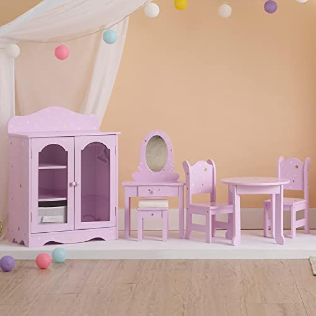 Olivia's Little World Purple Star Wooden 18 Inch Doll Closet Wardrobe
