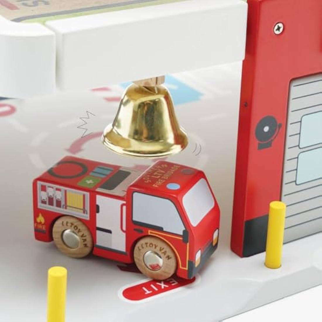 Le Toy Van Wooden 3 Storey Fire & Rescue Garage Toy Car Play Set