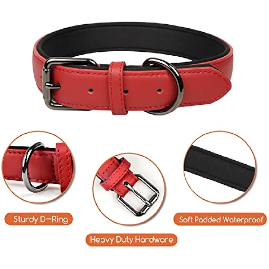 Jolof Store Red Leather Dog Collar – Soft Padded Adjustable Pet Collar