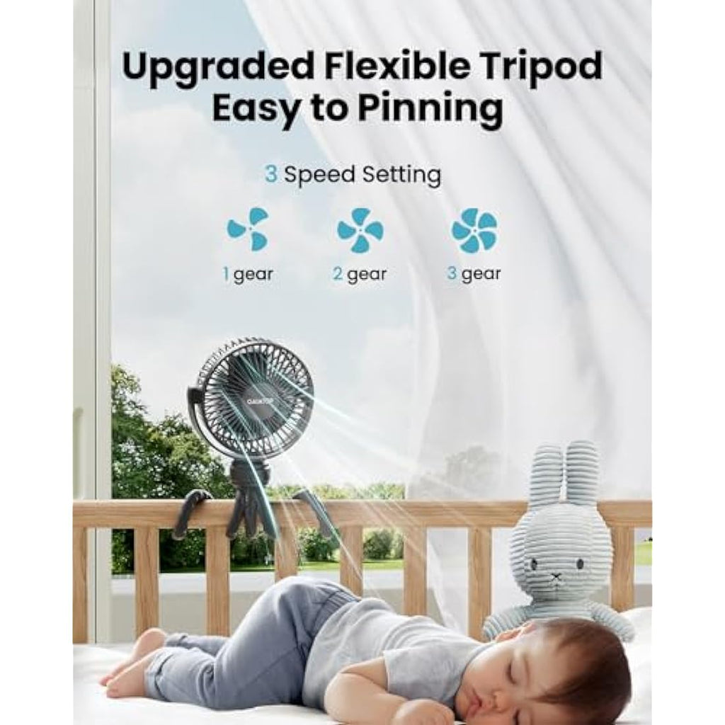 Gaiatop Mini Portable Stroller Fan | Rechargeable Flexible Tripod - Black