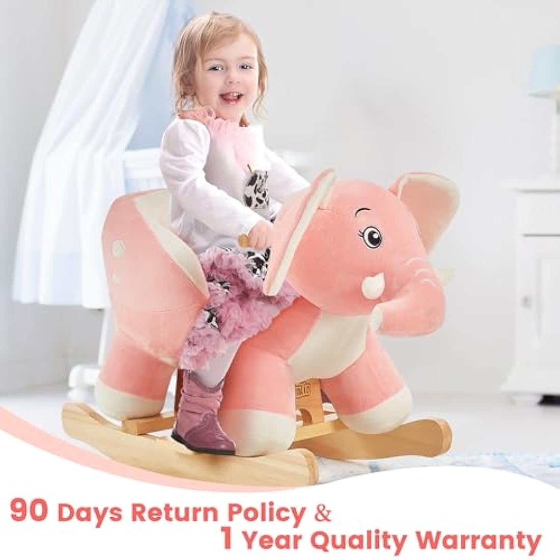 FUNLIO Pink Elephant Rocking Horse - Plush Ride-on Toy for Toddlers