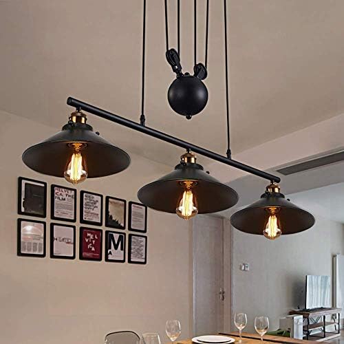 Jolof Store Industrial 3-Light Pulley Pendant – Vintage Black Metal Lamp