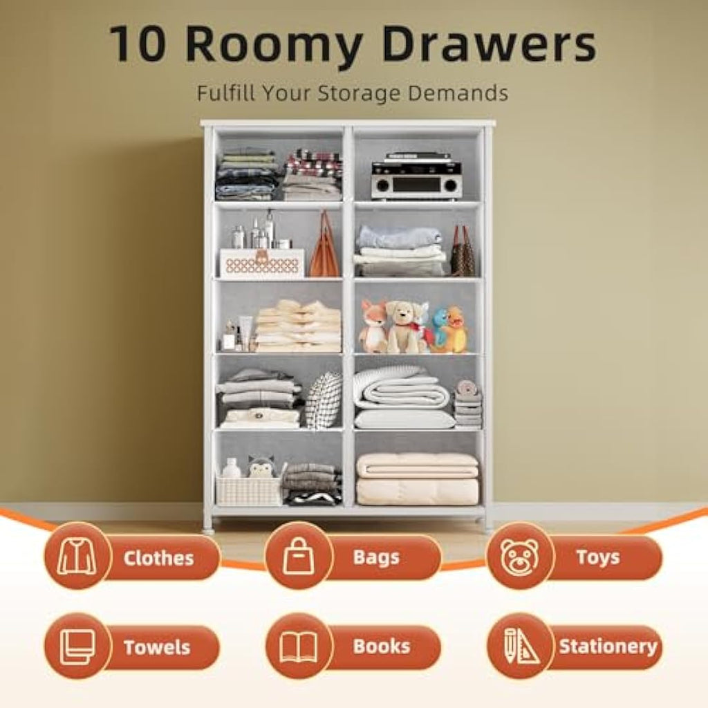 10-Drawer Fabric Chest of Drawers | Tall Storage Organizer