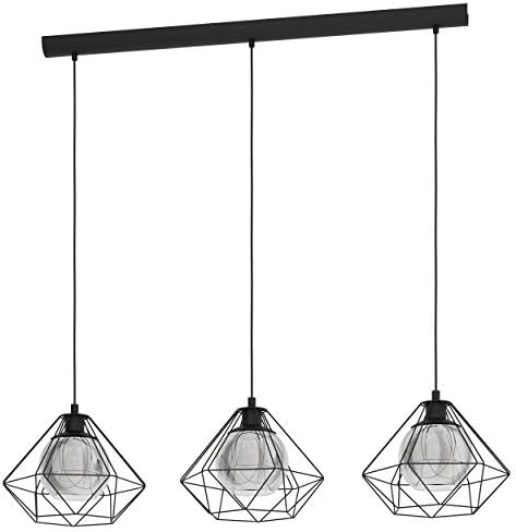 EGLO Vernham 3-Bulb Pendant Light – Industrial Smoked Glass & Black Steel
